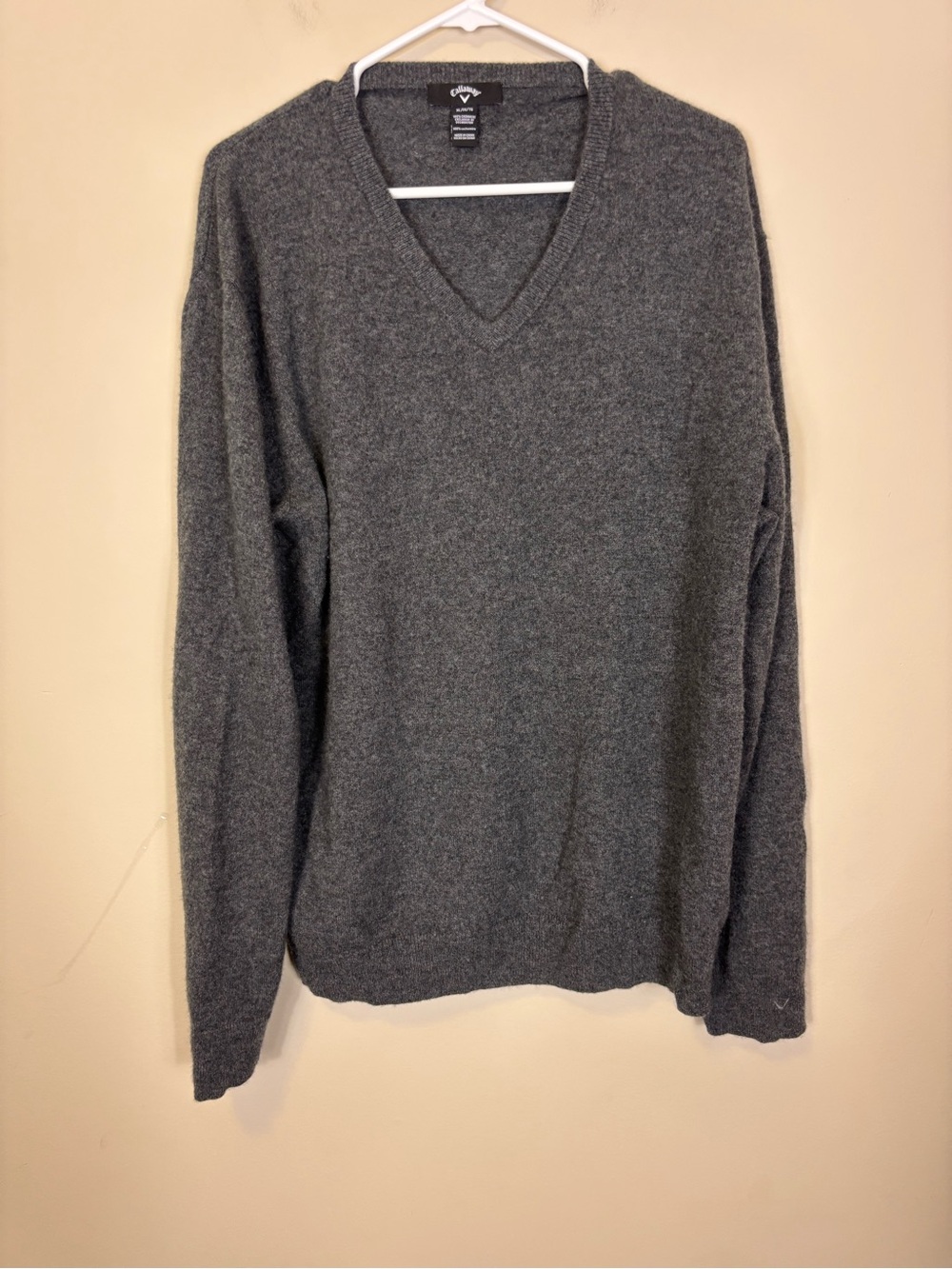 Callaway Men's Cashmere V Neck Pullover Sweater - Charcoal XL